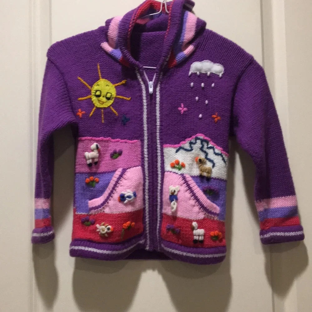 Native Imports Peruvian zip up knit handmade Sweater Patchwork Story size below